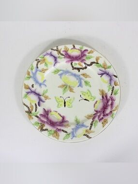 MALING Ware Majolica Peony Rose Butterfly Charger Plate 11". 6507